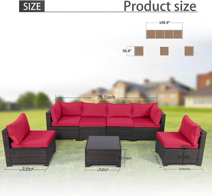 LAFWELL Outdoor Patio Furniture Sets: 7-Piece  Rattan Conversation Sectional Set with Wicker Sofa &amp; Tea Table