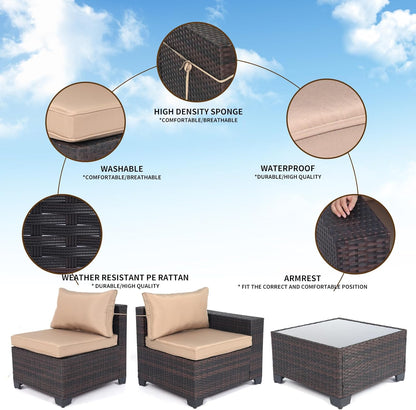 LAFWELL Outdoor Patio Furniture Sets: 7-Piece  Rattan Conversation Sectional Set with Wicker Sofa &amp; Tea Table