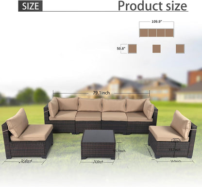 LAFWELL Outdoor Patio Furniture Sets: 7-Piece  Rattan Conversation Sectional Set with Wicker Sofa &amp; Tea Table