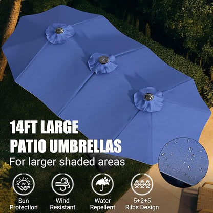 LAFWELL 15FT Double-Sided Patio Umbrella with Base Included, Large Outdoor Rectangular Market Umbrella for Backyard, Poolside, Lawn & Garden