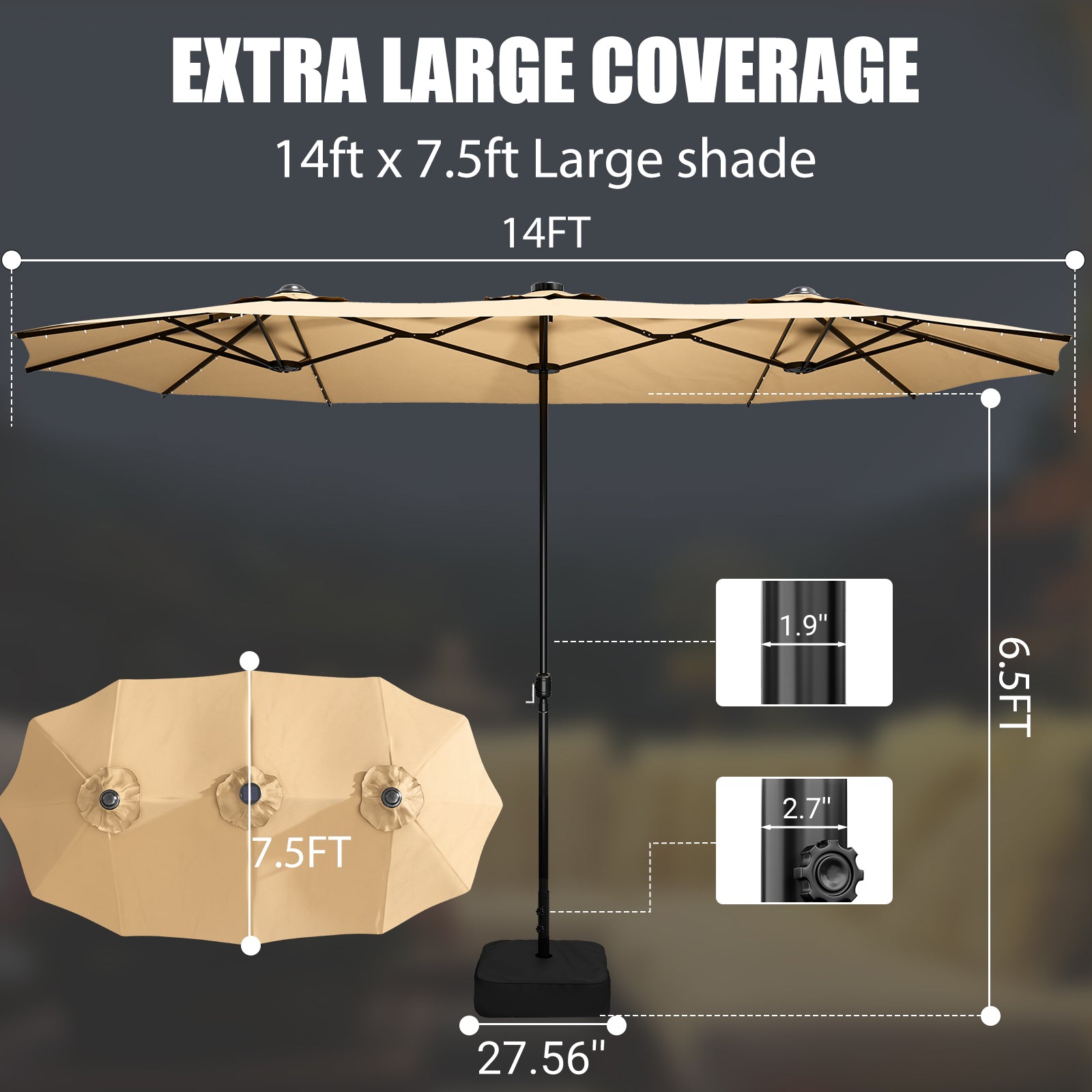 LAFWELL 14FT Double-Sided Patio Umbrella