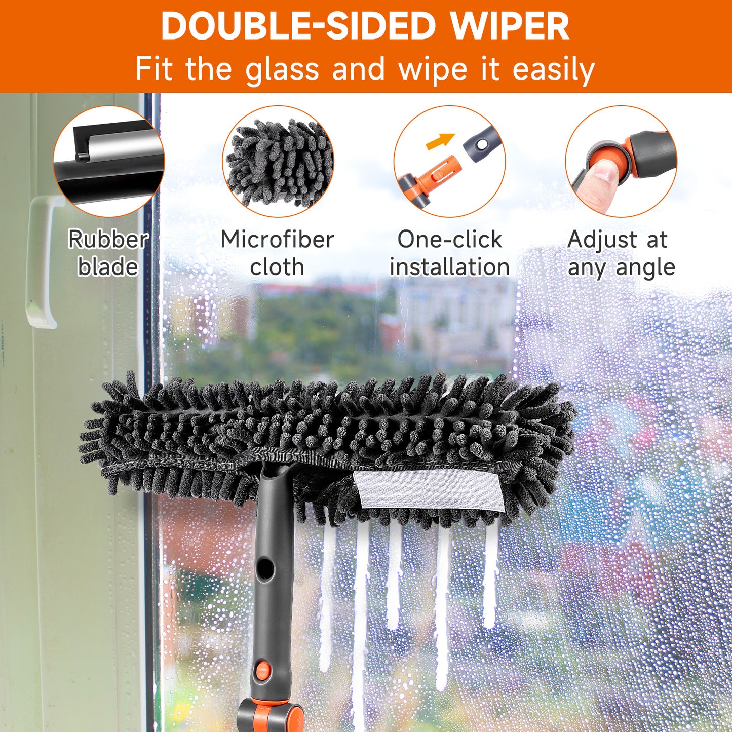 LAFWELL 2-in-1 Window Squeegee Cleaner Set with 62" Extendable Pole, Window Cleaning Kit with Bendable Head for Indoor & Outdoor Glass, Professional High Window Cleaning Tool for Car & Home