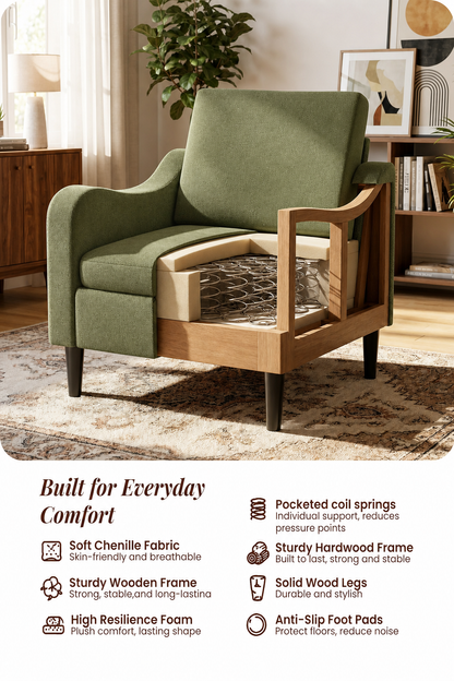Accent Arm Chair – Navy Blue, Upholstered Scooped Comfy Reading Chair for Living Room, Bedroom, Apartment, Waiting Room