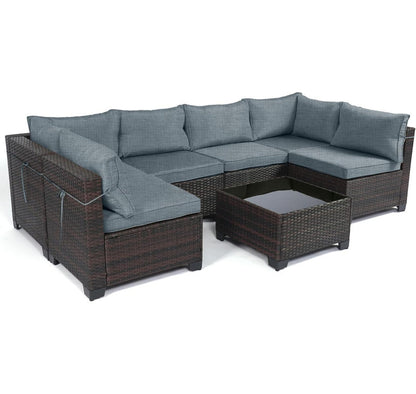 LAFWELL Outdoor Patio Furniture Sets: 7-Piece  Rattan Conversation Sectional Set with Wicker Sofa &amp; Tea Table