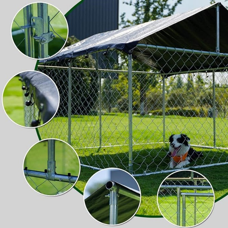 LAFWELL Outdoor Dog Playpen Heavy Duty Dog Kennel House Mesh Dog Big Cage Pet Kennel Steel Fence with Secure Lock