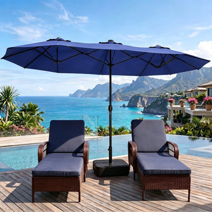 LAFWELL 15FT Double-Sided Patio Umbrella with Base Included, Large Outdoor Rectangular Market Umbrella for Backyard, Poolside, Lawn & Garden