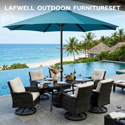 LAFWELL  9FT Outdoor Patio Umbrella with Easy Crank - UV Resistant & Waterproof Market Umbrella with Ventilated Canopy, 8 Sturdy Ribs & Powder-Coated Frame for Garden, Deck, Backyard, Pool, Patio Table
