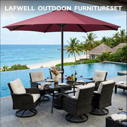 LAFWELL  9FT Outdoor Patio Umbrella with Easy Crank - UV Resistant & Waterproof Market Umbrella with Ventilated Canopy, 8 Sturdy Ribs & Powder-Coated Frame for Garden, Deck, Backyard, Pool, Patio Table