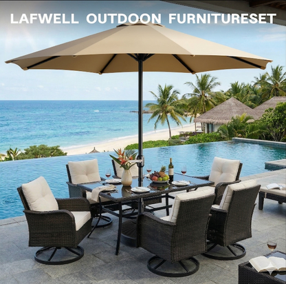 LAFWELL  9FT Outdoor Patio Umbrella with Easy Crank - UV Resistant & Waterproof Market Umbrella with Ventilated Canopy, 8 Sturdy Ribs & Powder-Coated Frame for Garden, Deck, Backyard, Pool, Patio Table