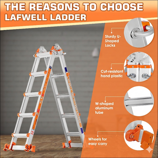 LAFWELL Multi Position 3 Step Ladder, 14FT Extension Ladder with Stabilizer Bar &amp; Wheels,330 lbs Security Load A Frame Ladder for Stairs Home Indoor Outdoor Roof