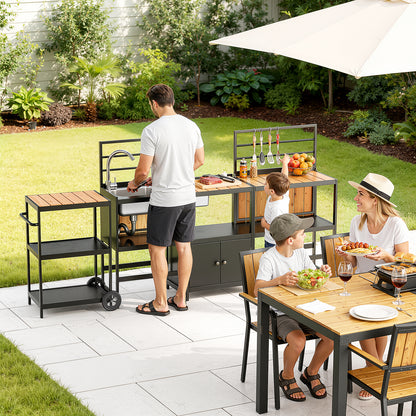 LAFWELL Modular Outdoor Kitchen Island 4-Piece Set, Aluminum Outdoor Kitchen Cabinets Prep Station with Sink, Storage Cabinets & Shelves for Patio, Backyard & Deck