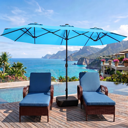 LAFWELL 15FT Double-Sided Patio Umbrella with Base Included, Large Outdoor Rectangular Market Umbrella for Backyard, Poolside, Lawn & Garden