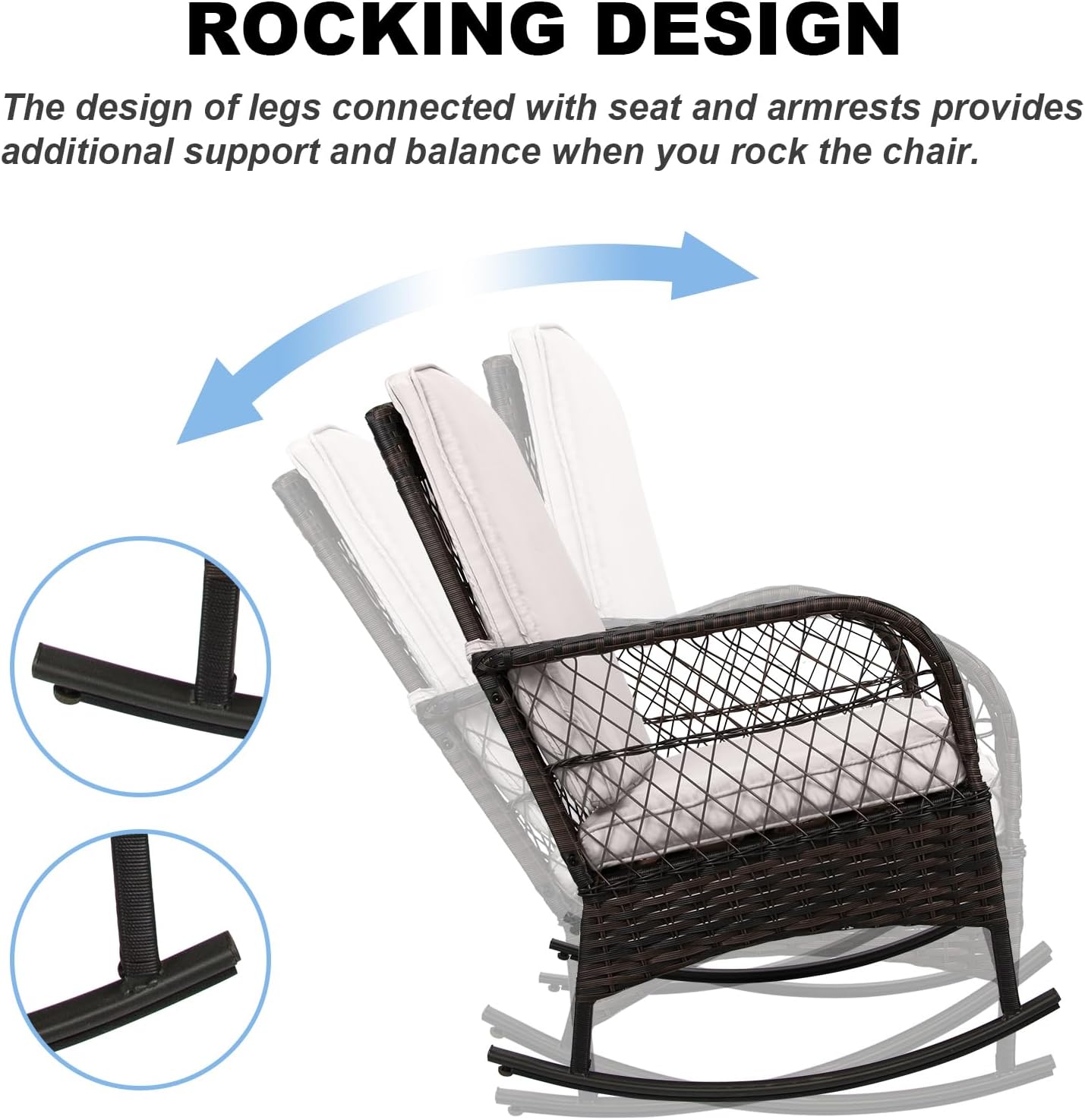 LAFWELL 3 pcs Rocking Bistro Set Conversation Chairs PE Wicker Outdoor Rocking Chairs(Rocking Set,Sand)
