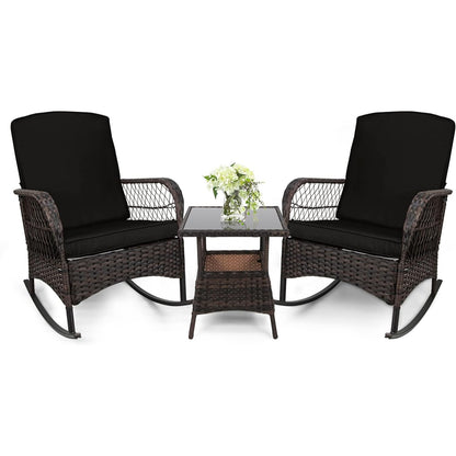 LAFWELL 3 pcs Rocking Bistro Set Conversation Chairs PE Wicker Outdoor Rocking Chairs(Rocking Set,Sand)