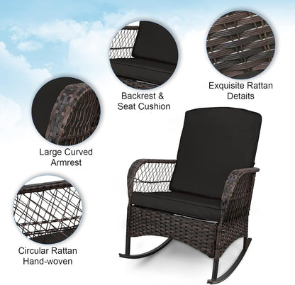 LAFWELL 3 pcs Rocking Bistro Set Conversation Chairs PE Wicker Outdoor Rocking Chairs(Rocking Set,Sand)
