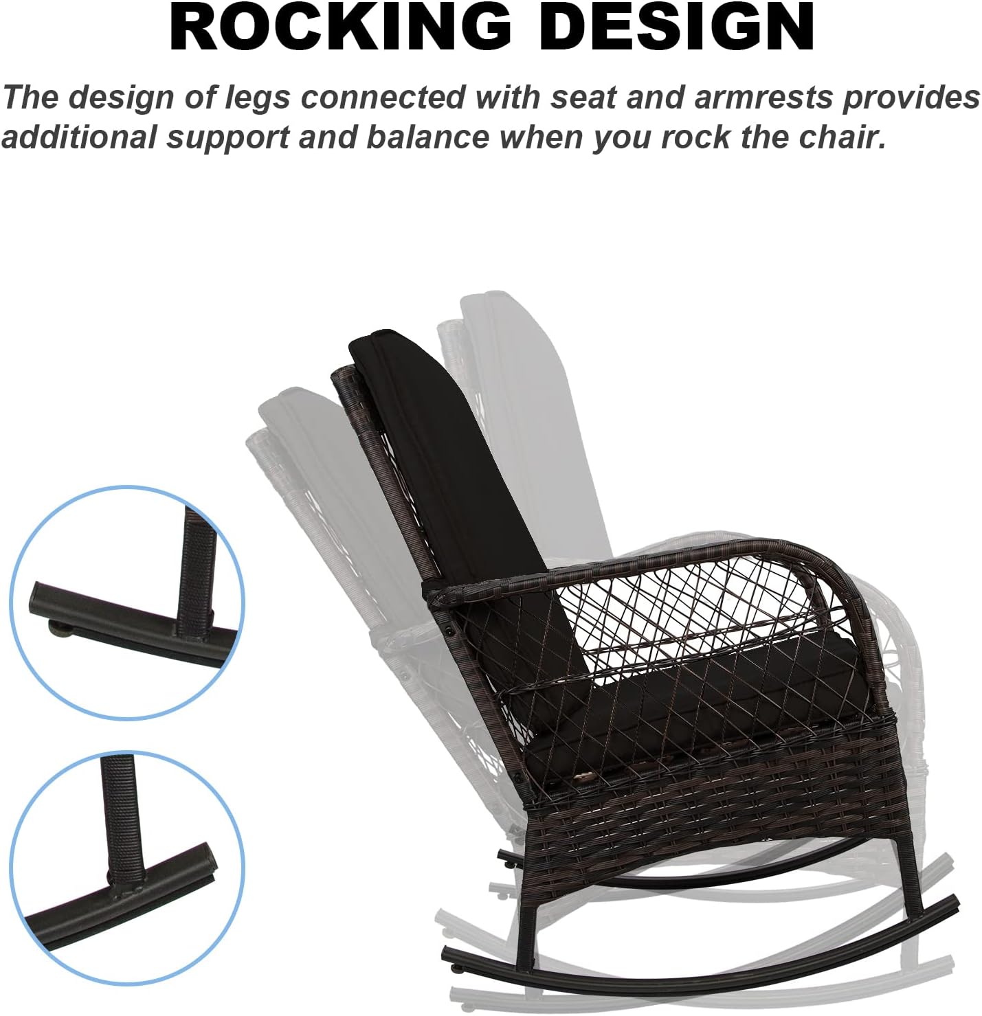 LAFWELL 3 pcs Rocking Bistro Set Conversation Chairs PE Wicker Outdoor Rocking Chairs(Rocking Set,Sand)