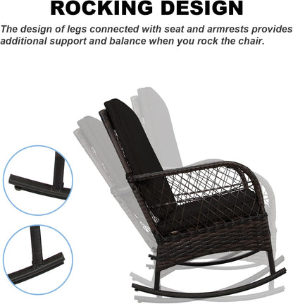 LAFWELL 3 pcs Rocking Bistro Set Conversation Chairs PE Wicker Outdoor Rocking Chairs(Rocking Set,Sand)