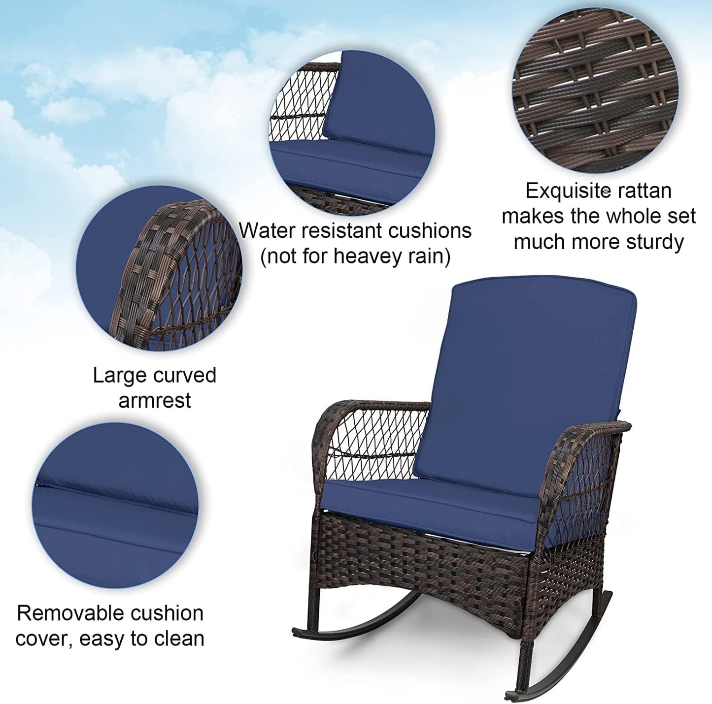 LAFWELL 3 pcs Rocking Bistro Set Conversation Chairs PE Wicker Outdoor Rocking Chairs(Rocking Set,Sand)