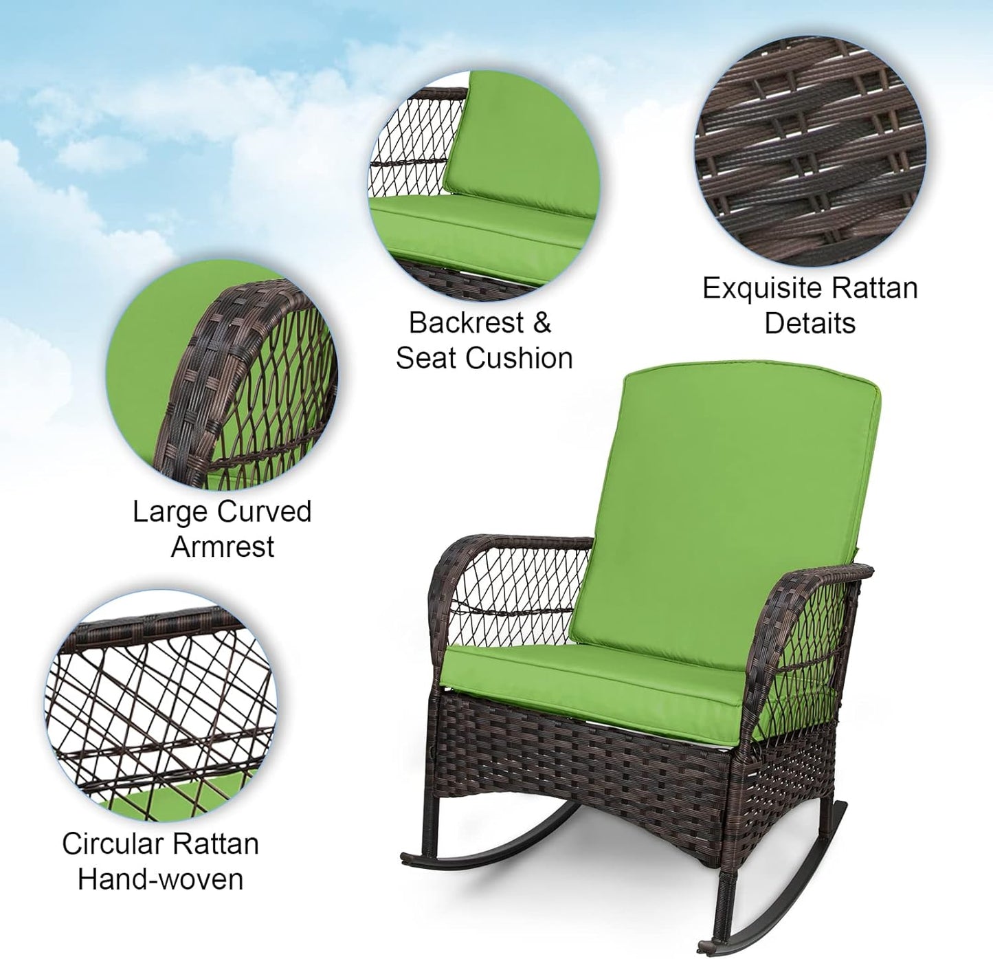 LAFWELL 3 pcs Rocking Bistro Set Conversation Chairs PE Wicker Outdoor Rocking Chairs(Rocking Set,Sand)