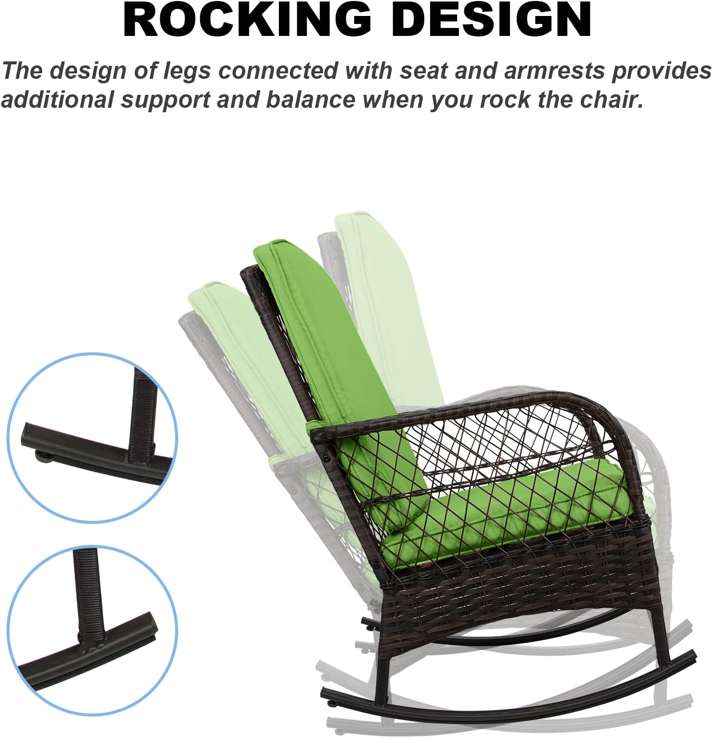 LAFWELL 3 pcs Rocking Bistro Set Conversation Chairs PE Wicker Outdoor Rocking Chairs(Rocking Set,Sand)