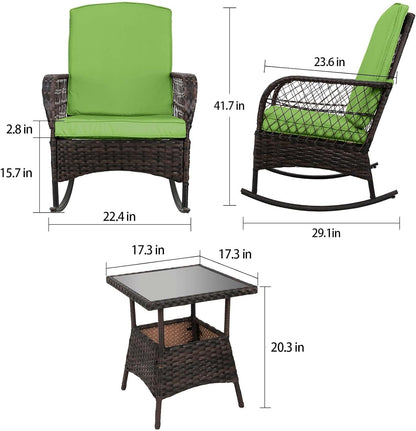 LAFWELL 3 pcs Rocking Bistro Set Conversation Chairs PE Wicker Outdoor Rocking Chairs(Rocking Set,Sand)