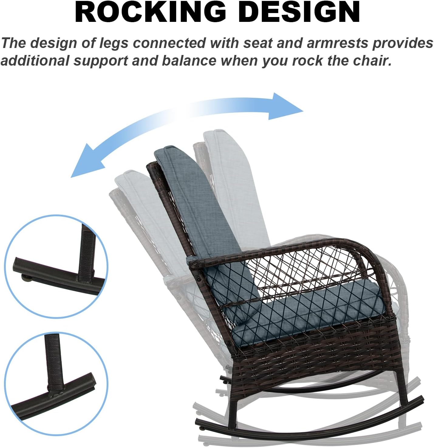 LAFWELL 3 pcs Rocking Bistro Set Conversation Chairs PE Wicker Outdoor Rocking Chairs(Rocking Set,Sand)