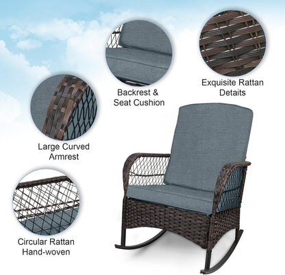 LAFWELL 3 pcs Rocking Bistro Set Conversation Chairs PE Wicker Outdoor Rocking Chairs(Rocking Set,Sand)