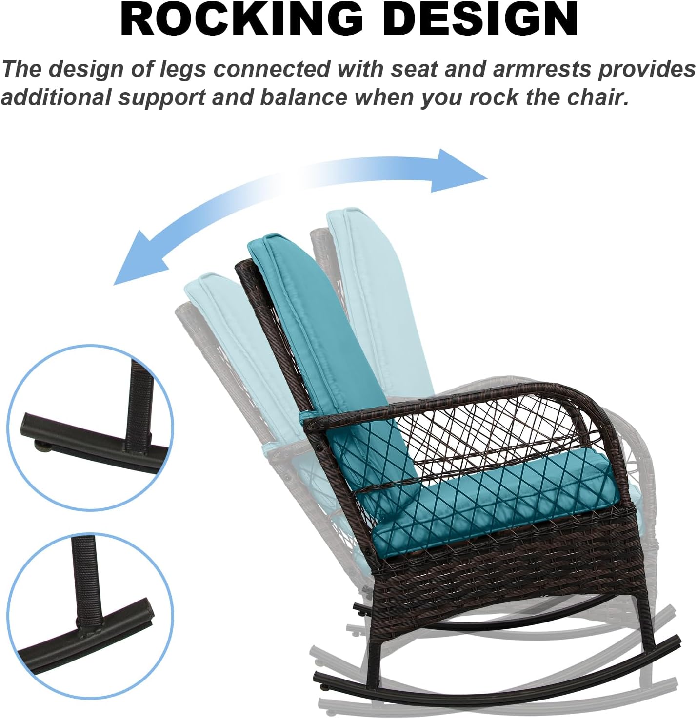 LAFWELL 3 pcs Rocking Bistro Set Conversation Chairs PE Wicker Outdoor Rocking Chairs(Rocking Set,Sand)