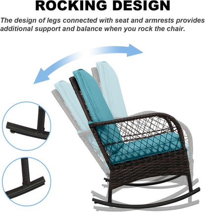 LAFWELL 3 pcs Rocking Bistro Set Conversation Chairs PE Wicker Outdoor Rocking Chairs(Rocking Set,Sand)
