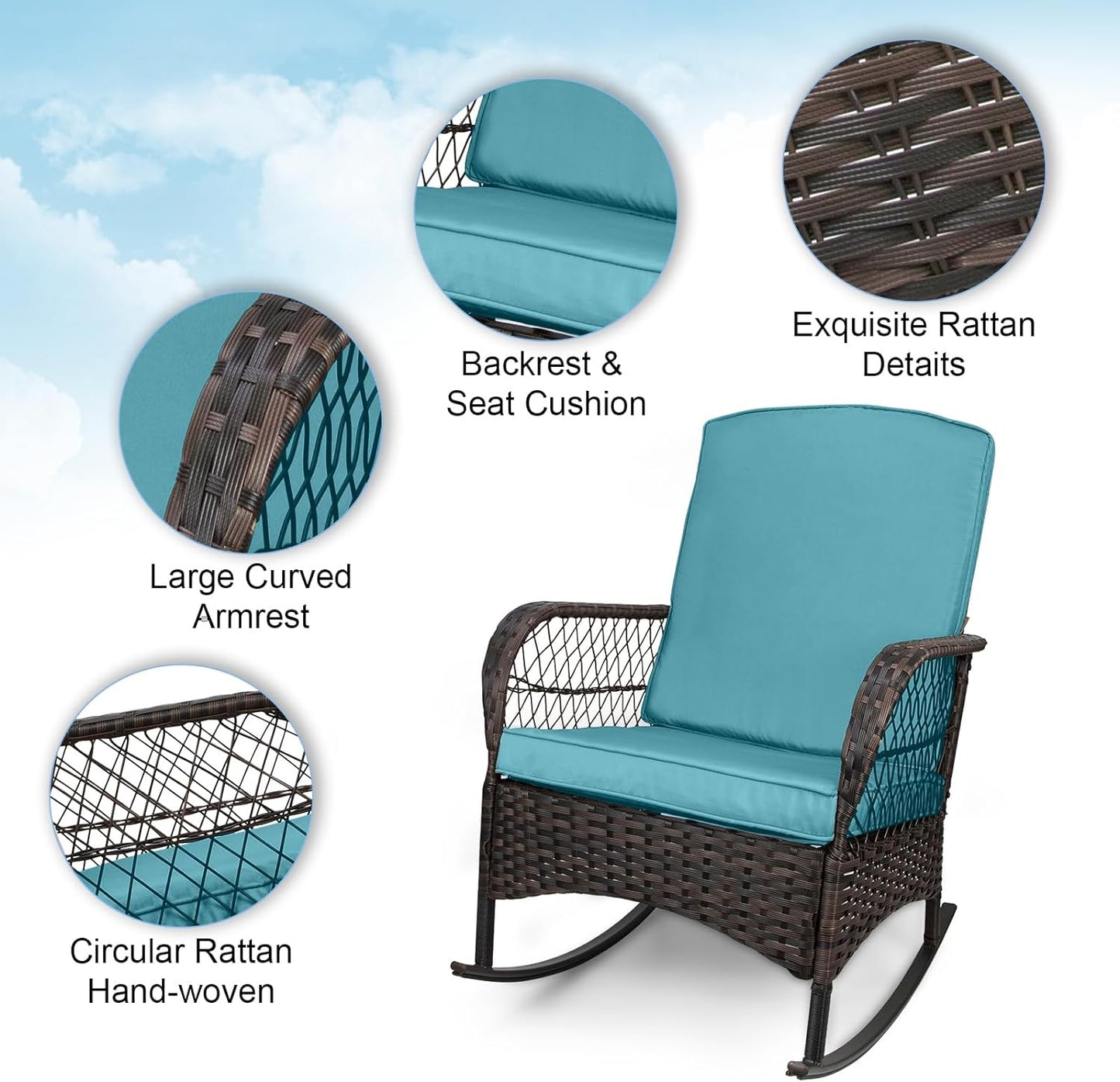 LAFWELL 3 pcs Rocking Bistro Set Conversation Chairs PE Wicker Outdoor Rocking Chairs(Rocking Set,Sand)