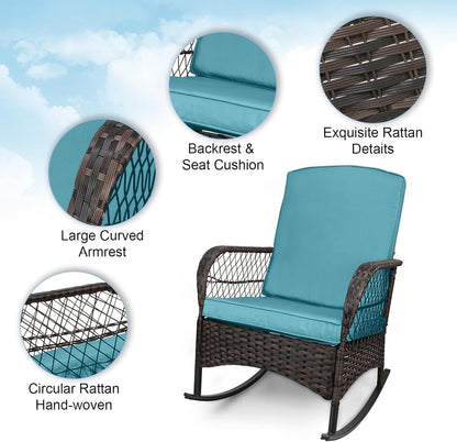 LAFWELL 3 pcs Rocking Bistro Set Conversation Chairs PE Wicker Outdoor Rocking Chairs(Rocking Set,Sand)