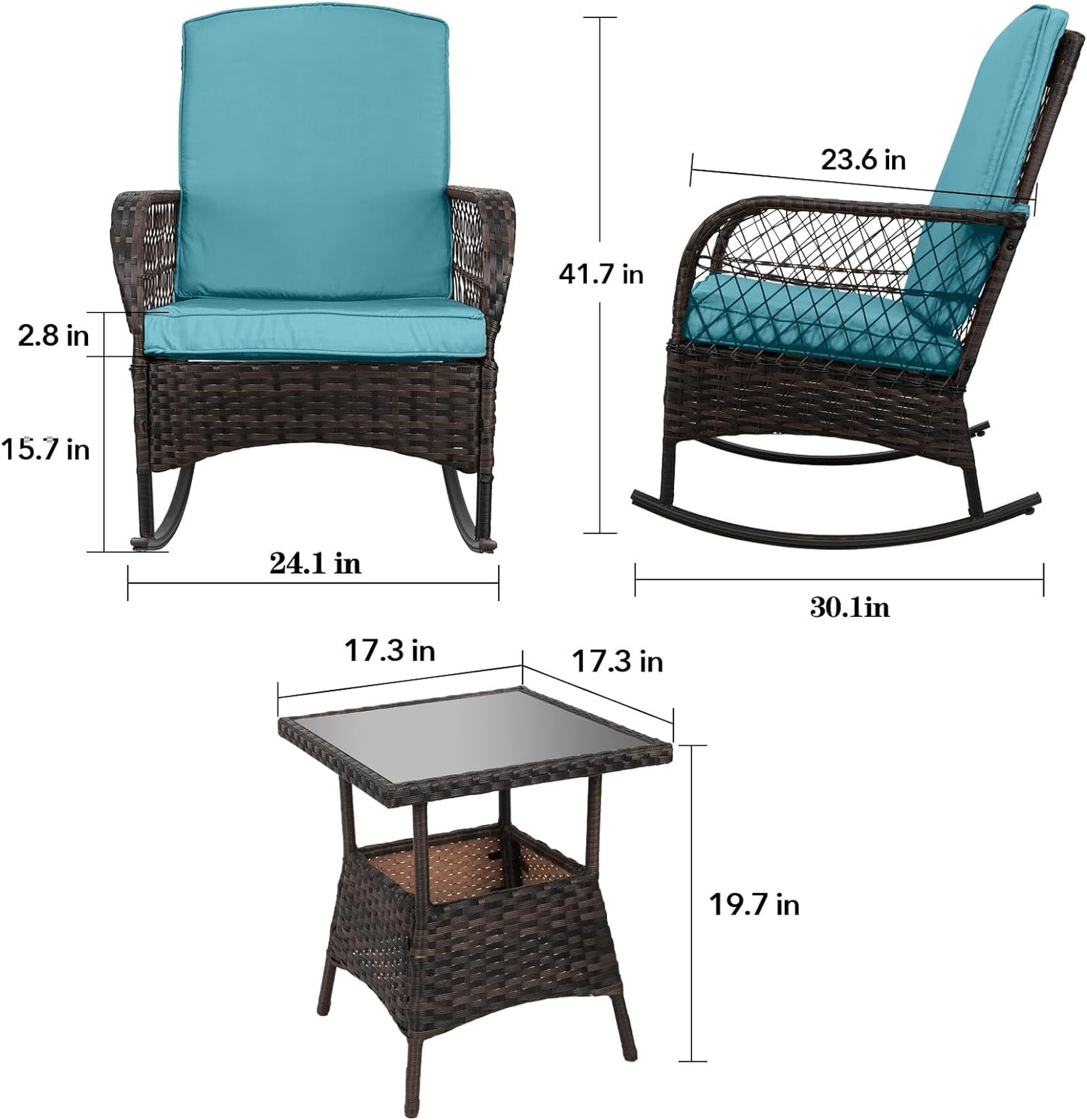 LAFWELL 3 pcs Rocking Bistro Set Conversation Chairs PE Wicker Outdoor Rocking Chairs(Rocking Set,Sand)