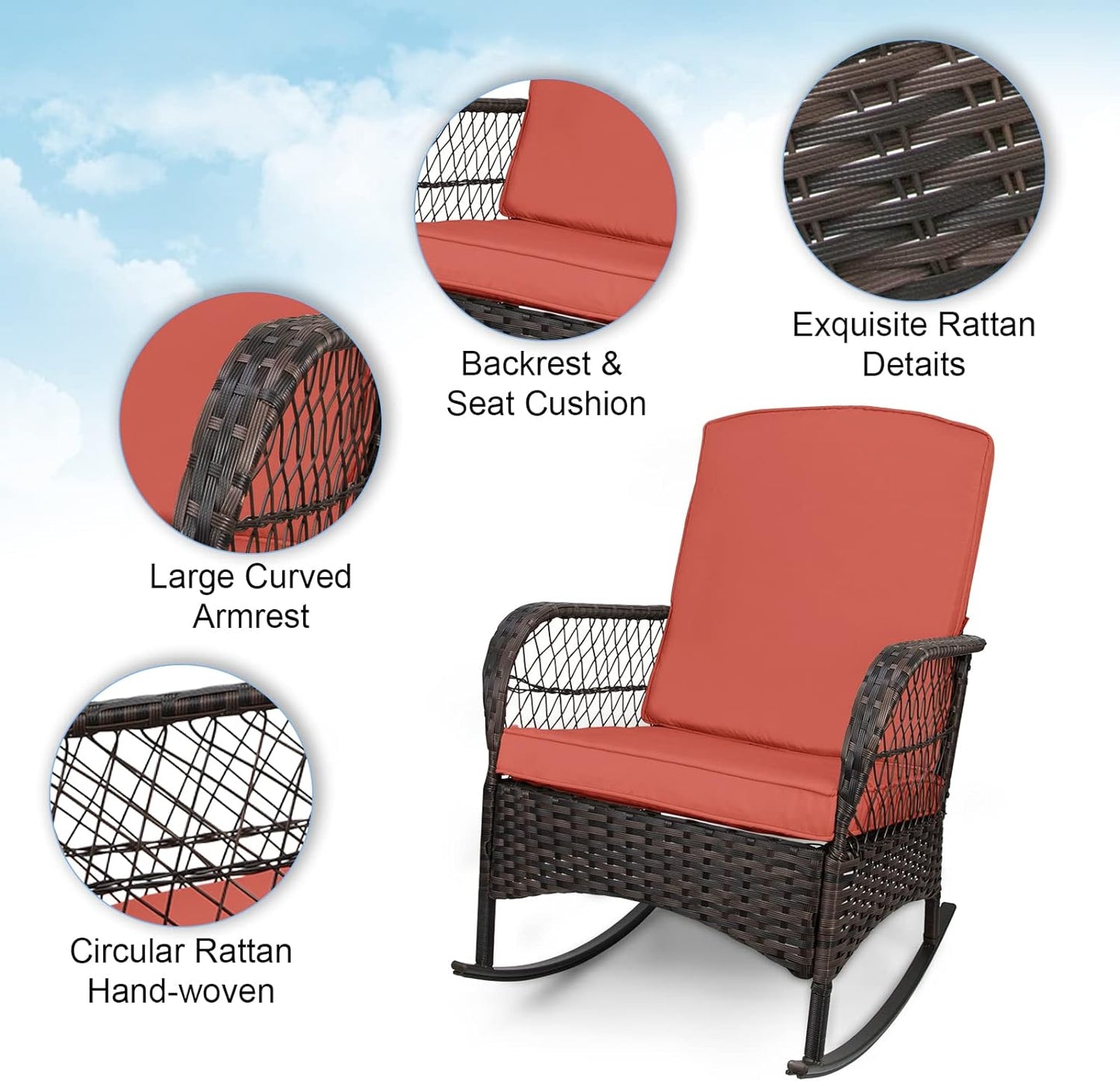 LAFWELL 3 pcs Rocking Bistro Set Conversation Chairs PE Wicker Outdoor Rocking Chairs(Rocking Set,Sand)