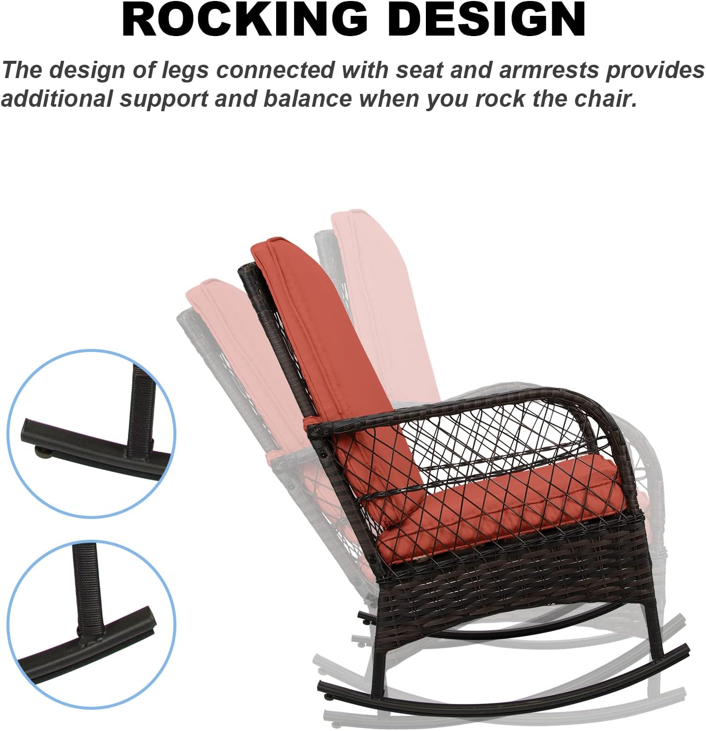 LAFWELL 3 pcs Rocking Bistro Set Conversation Chairs PE Wicker Outdoor Rocking Chairs(Rocking Set,Sand)