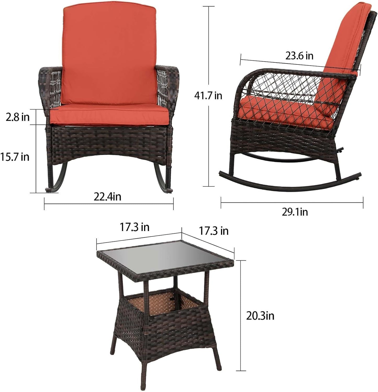 LAFWELL 3 pcs Rocking Bistro Set Conversation Chairs PE Wicker Outdoor Rocking Chairs(Rocking Set,Sand)