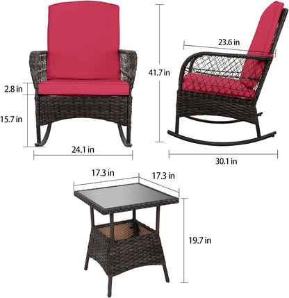 LAFWELL 3 pcs Rocking Bistro Set Conversation Chairs PE Wicker Outdoor Rocking Chairs(Rocking Set,Sand)