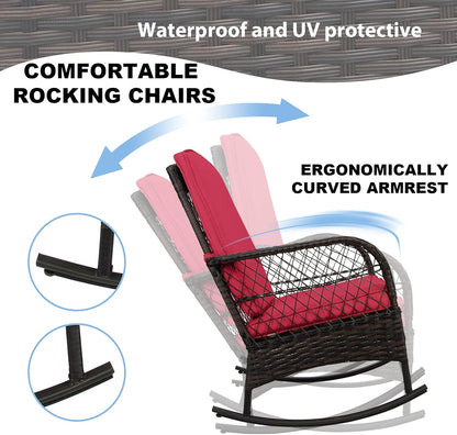 LAFWELL 3 pcs Rocking Bistro Set Conversation Chairs PE Wicker Outdoor Rocking Chairs(Rocking Set,Sand)