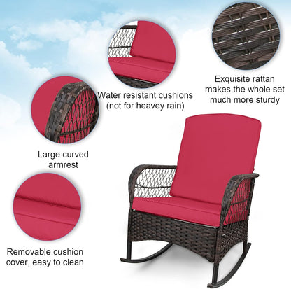 LAFWELL 3 pcs Rocking Bistro Set Conversation Chairs PE Wicker Outdoor Rocking Chairs(Rocking Set,Sand)