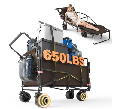 LAFWELL Heavy Duty Folding Wagon - 2-in-1 Collapsible Cart, 400lb/650lb Capacity, All-Terrain Wheels with Brakes &amp; Side Pockets
