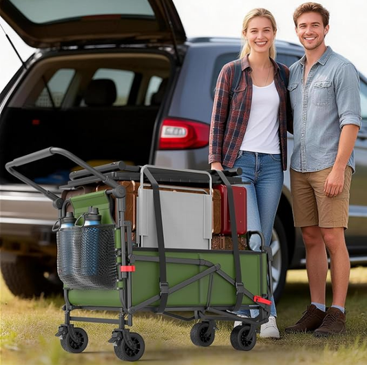 LAFWELL Heavy Duty Folding Wagon - 2-in-1 Collapsible Cart, 400lb/650lb Capacity, All-Terrain Wheels with Brakes &amp; Side Pockets