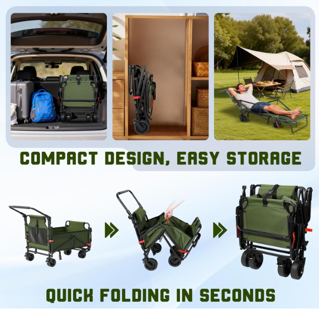 LAFWELL Heavy Duty Folding Wagon - 2-in-1 Collapsible Cart, 400lb/650lb Capacity, All-Terrain Wheels with Brakes &amp; Side Pockets