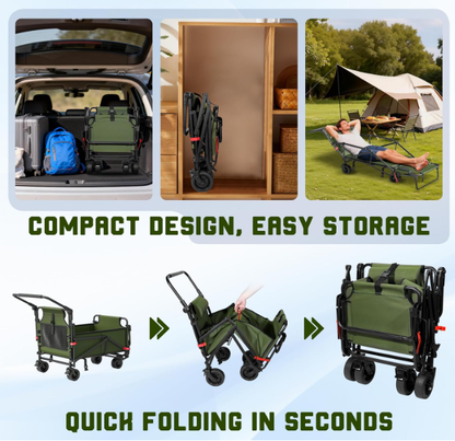 LAFWELL Heavy Duty Folding Wagon - 2-in-1 Collapsible Cart, 400lb/650lb Capacity, All-Terrain Wheels with Brakes &amp; Side Pockets