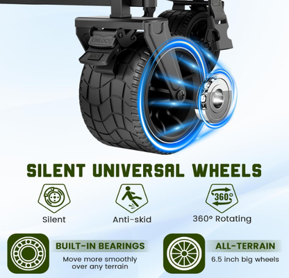LAFWELL Heavy Duty Folding Wagon - 2-in-1 Collapsible Cart, 400lb/650lb Capacity, All-Terrain Wheels with Brakes &amp; Side Pockets