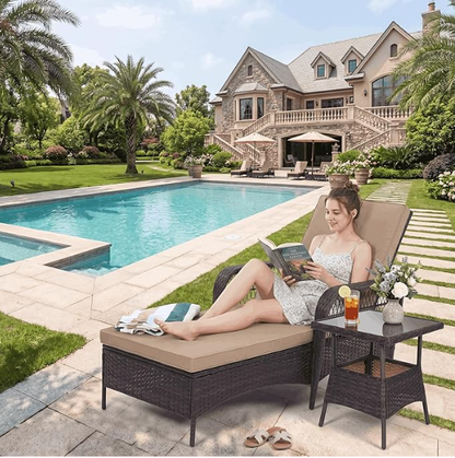 LAFWELL Rattan Outdoor Patio Lounge Chair  with 6 Adjustable Positions, Armrests, and Padded Cushions