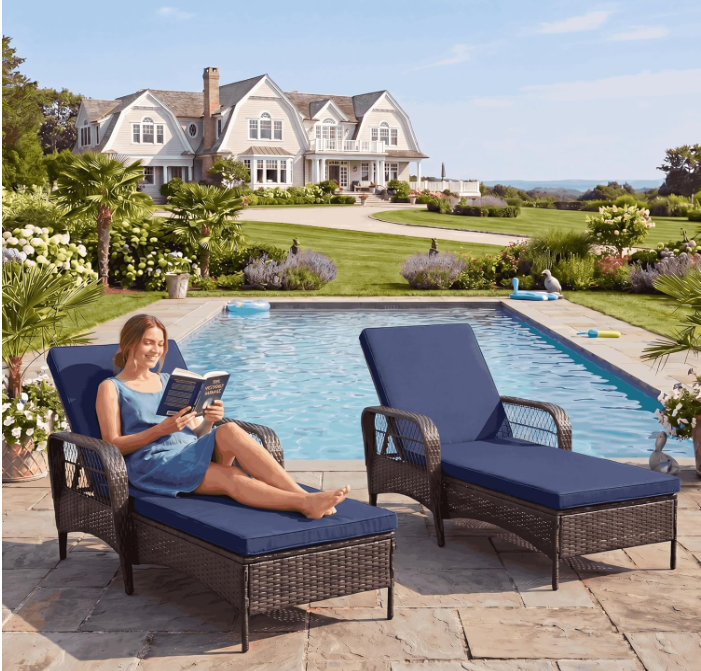LAFWELL Rattan Outdoor Patio Lounge Chair  with 6 Adjustable Positions, Armrests, and Padded Cushions