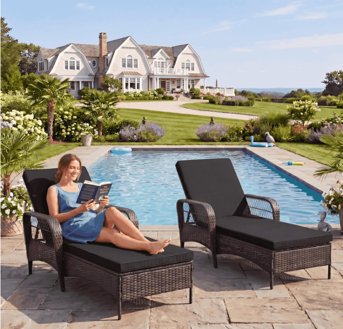 LAFWELL Rattan Outdoor Patio Lounge Chair  with 6 Adjustable Positions, Armrests, and Padded Cushions