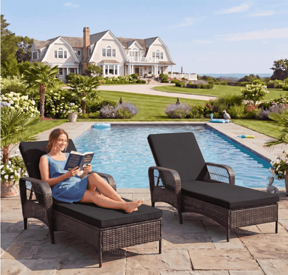 LAFWELL Rattan Outdoor Patio Lounge Chair  with 6 Adjustable Positions, Armrests, and Padded Cushions