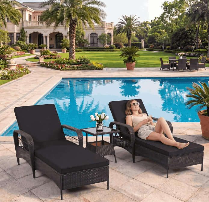 LAFWELL Rattan Outdoor Patio Lounge Chair  with 6 Adjustable Positions, Armrests, and Padded Cushions