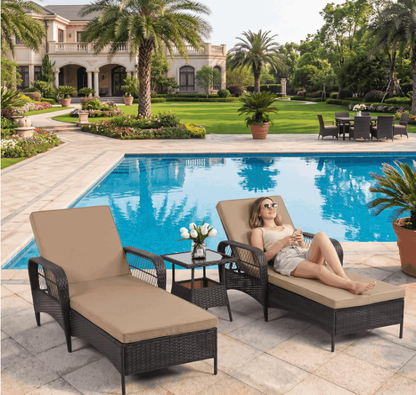 LAFWELL Rattan Outdoor Patio Lounge Chair  with 6 Adjustable Positions, Armrests, and Padded Cushions