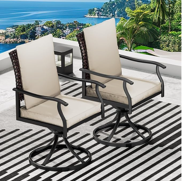 LAFWELL 7 Piece Outdoor Patio Dining Set with 6 Swivel Dining Chairs & 1 Large Round Dining Table,Bistro Furniture Set for Lawn, Garden, Deck, Backyard and Porch